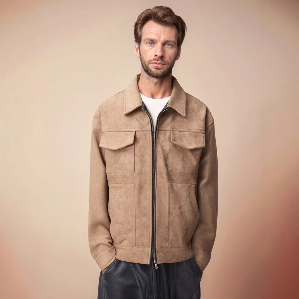 Men's Loose-Fit Suede Jacket with Zip Front