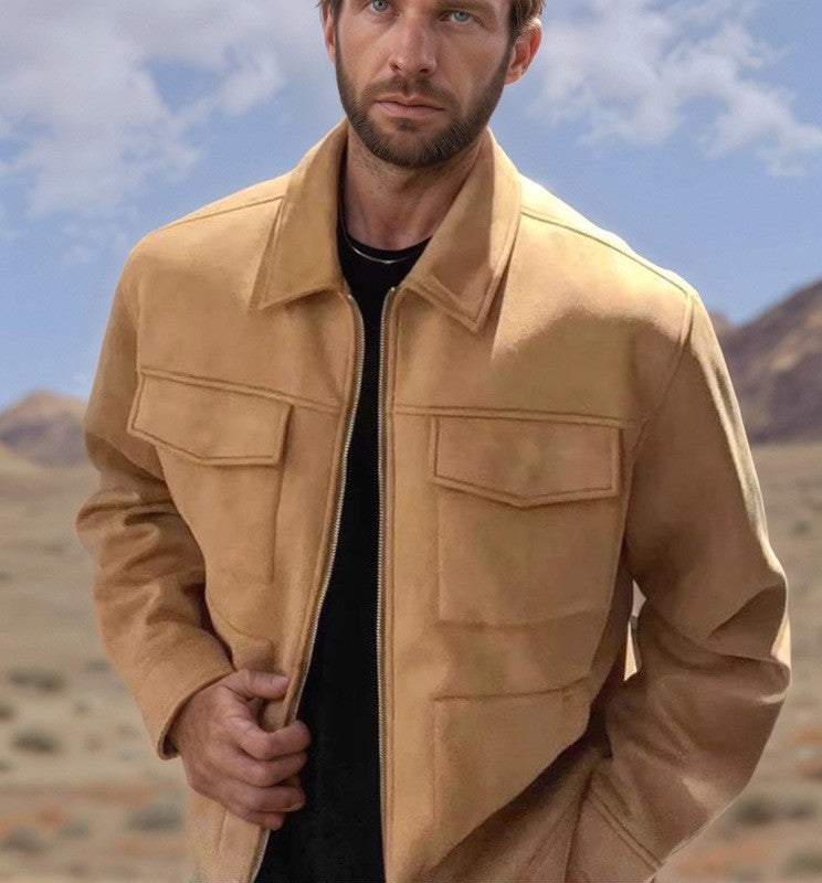 Men's Loose-Fit Suede Jacket with Zip Front