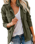 Women's Loose Utility Windbreaker Jacket with Multi-Pocket Front