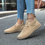 Women's Low-Top Lace-Up Sneakers with Moccasin Toe Stitching