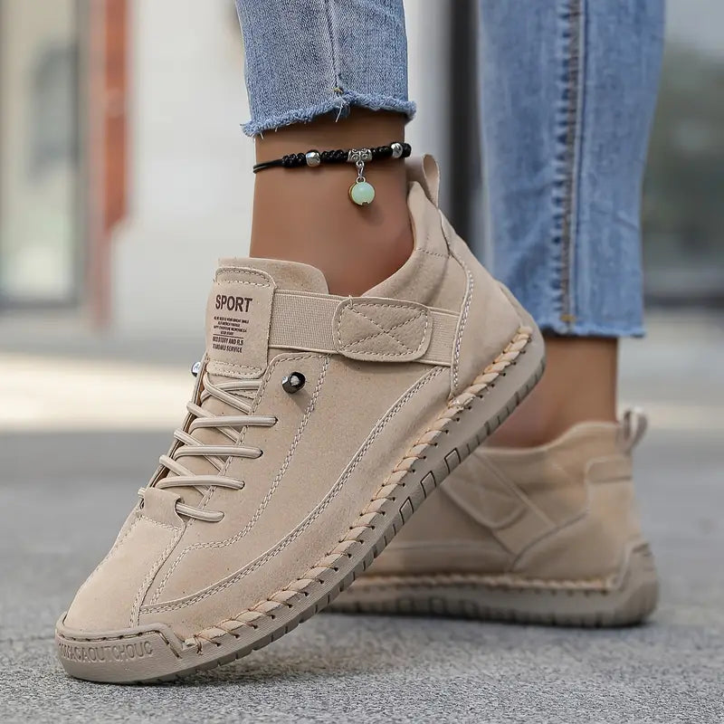 Women's Low-Top Lace-Up Sneakers with Moccasin Toe Stitching