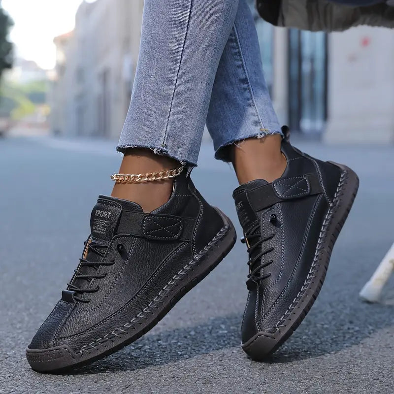 Women's Low-Top Lace-Up Sneakers with Moccasin Toe Stitching