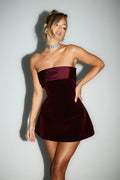 Red Strapless Mini Dress with Satin Detail