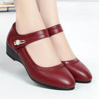 Women's Mary Jane Wedge Heels with Rhinestone Buckle and Round Toe
