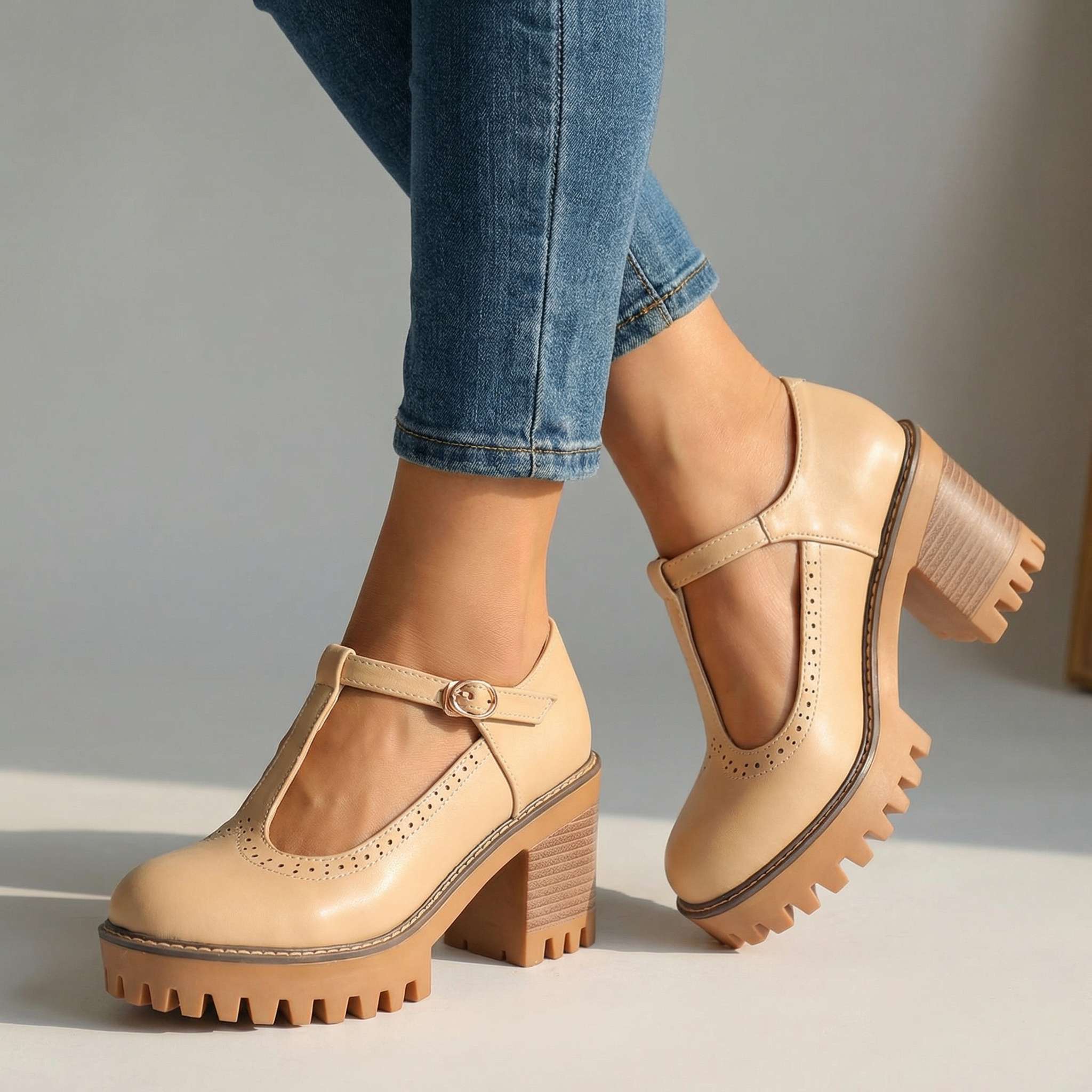 Women's Mary Jane Heels with Chunky T-Strap