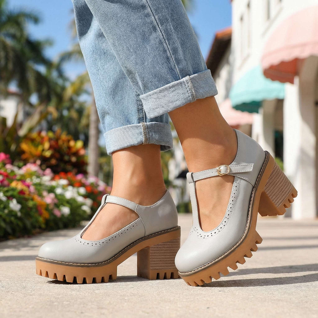 Women's Mary Jane Heels with Chunky T-Strap