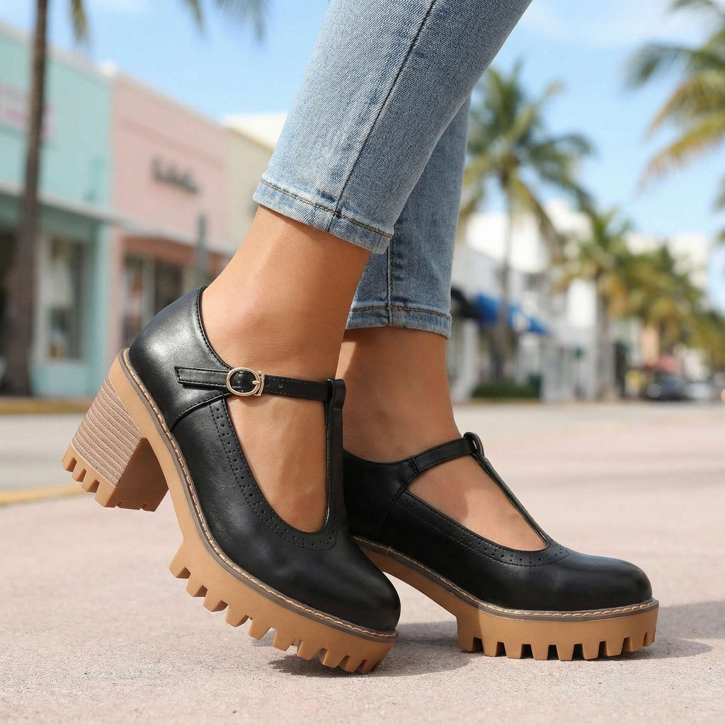 Women's Mary Jane Heels with Chunky T-Strap