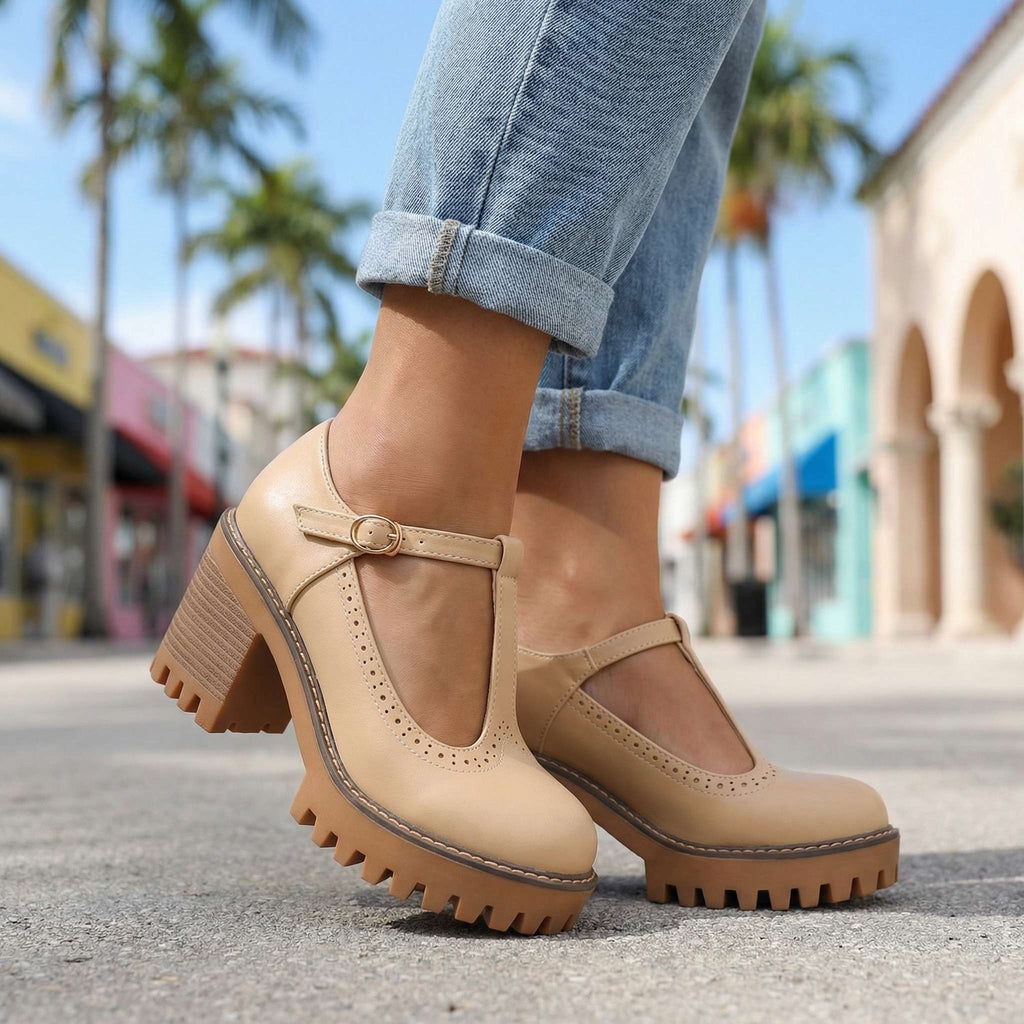 Women's Mary Jane Heels with Chunky T-Strap