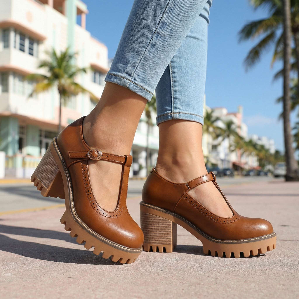Women's Mary Jane Heels with Chunky T-Strap