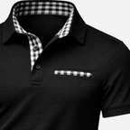 Men's Long-Sleeve Polo Shirt with Checkered Collar
