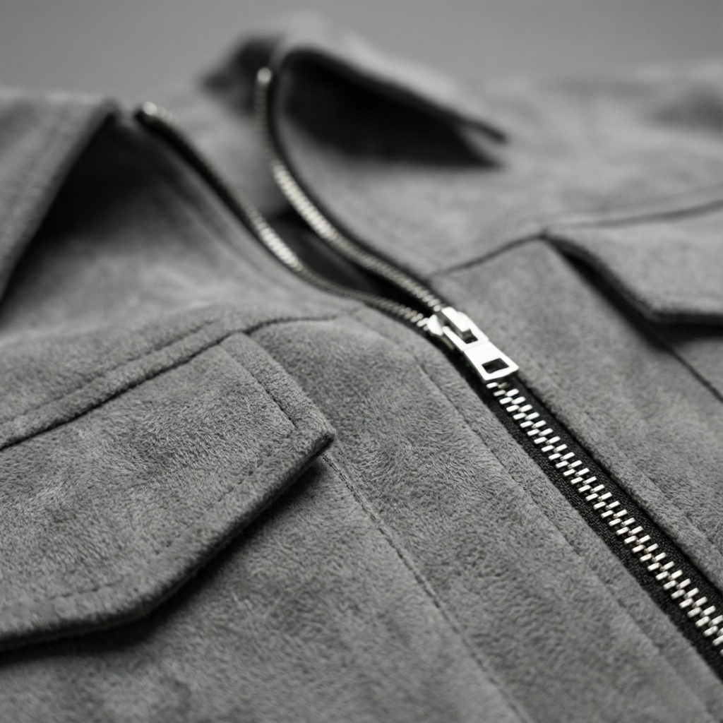 Men's Loose-Fit Suede Jacket with Zip Front