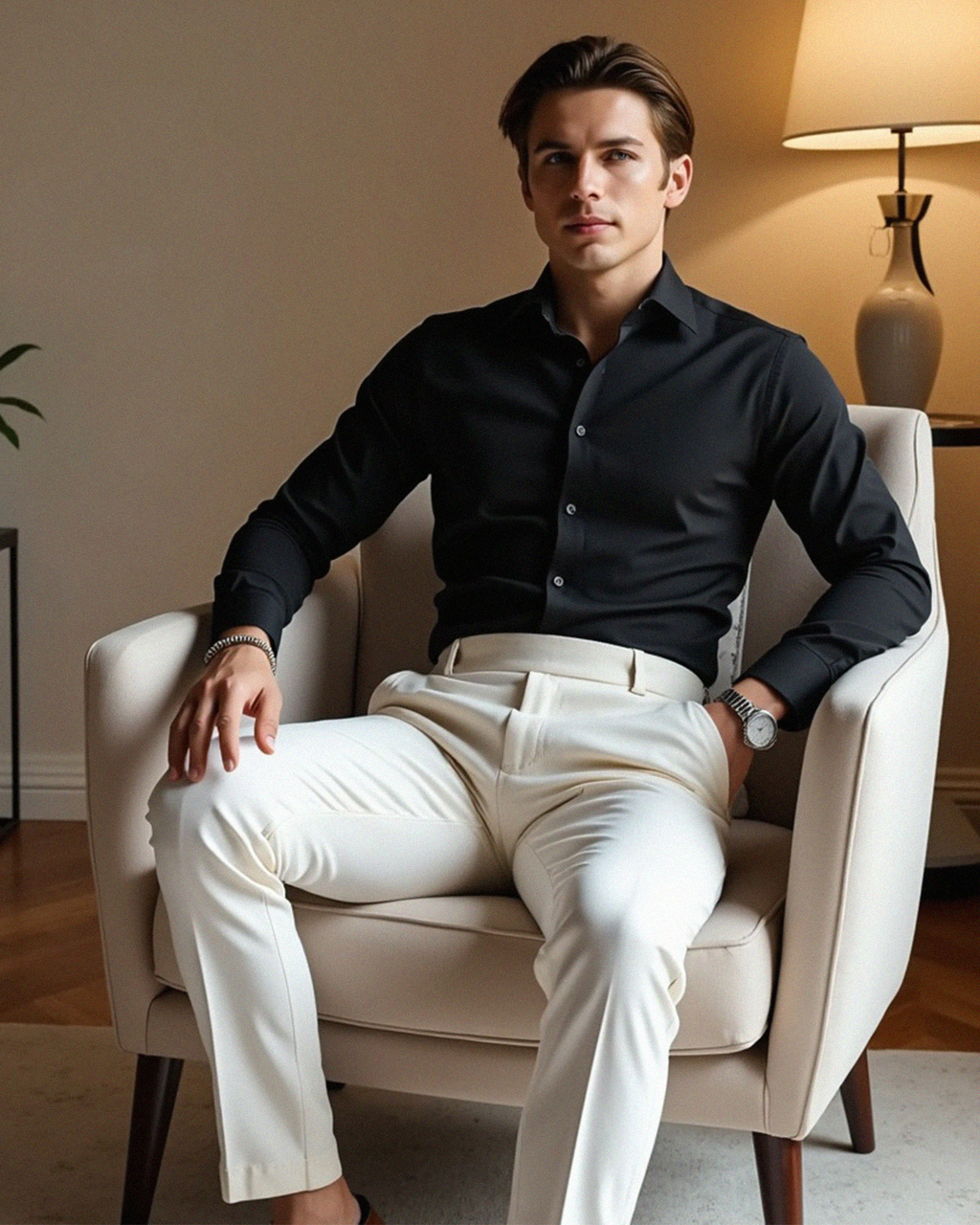 Men's Pleated-Front Dress Trousers with Belt Loops