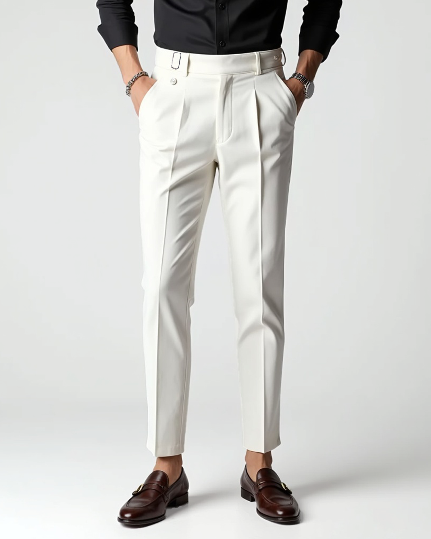 Men's Pleated-Front Dress Trousers with Belt Loops