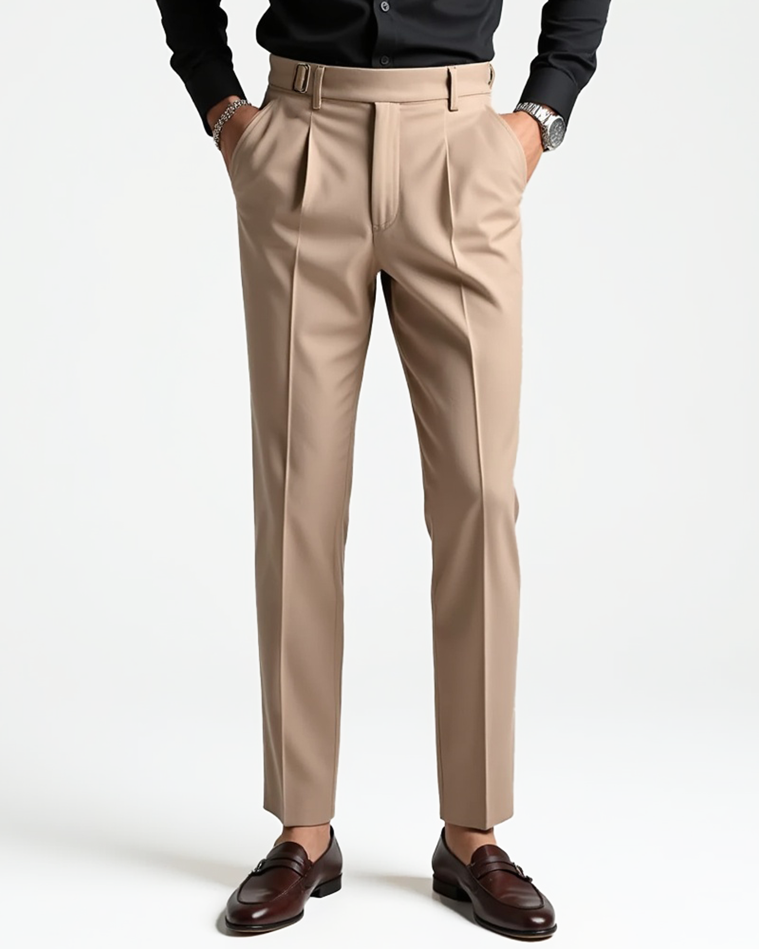 Men's Pleated-Front Dress Trousers with Belt Loops