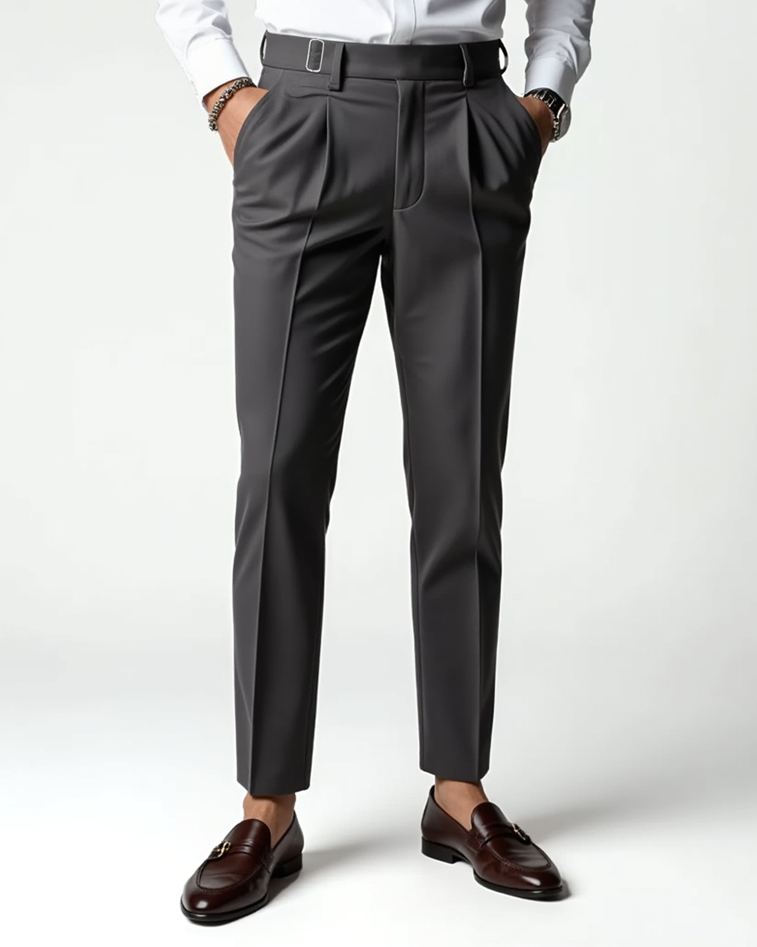 Men's Pleated-Front Dress Trousers with Belt Loops