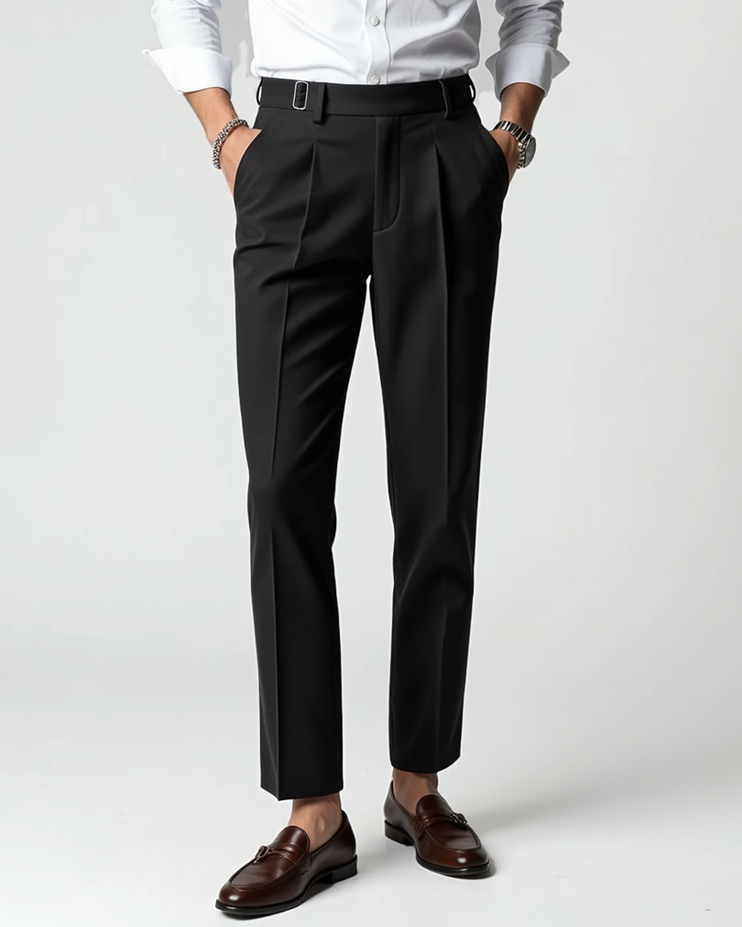 Men's Pleated-Front Dress Trousers with Belt Loops