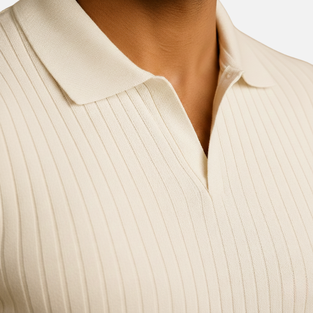Men's Slim-Fit Ribbed Polo Shirt with V-Neck