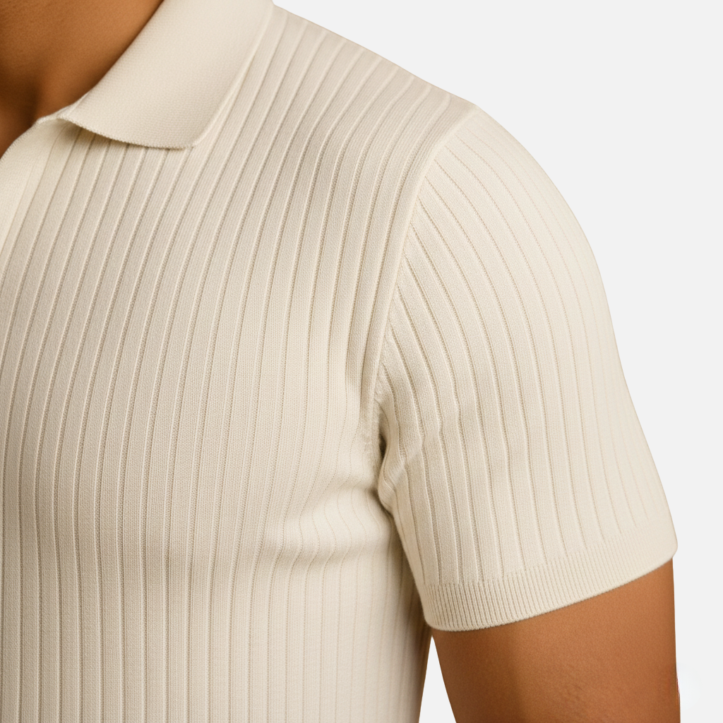 Men's Slim-Fit Ribbed Polo Shirt with V-Neck