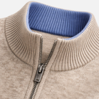 Men's Zip-Front Knit Sweater with Ribbed Collar