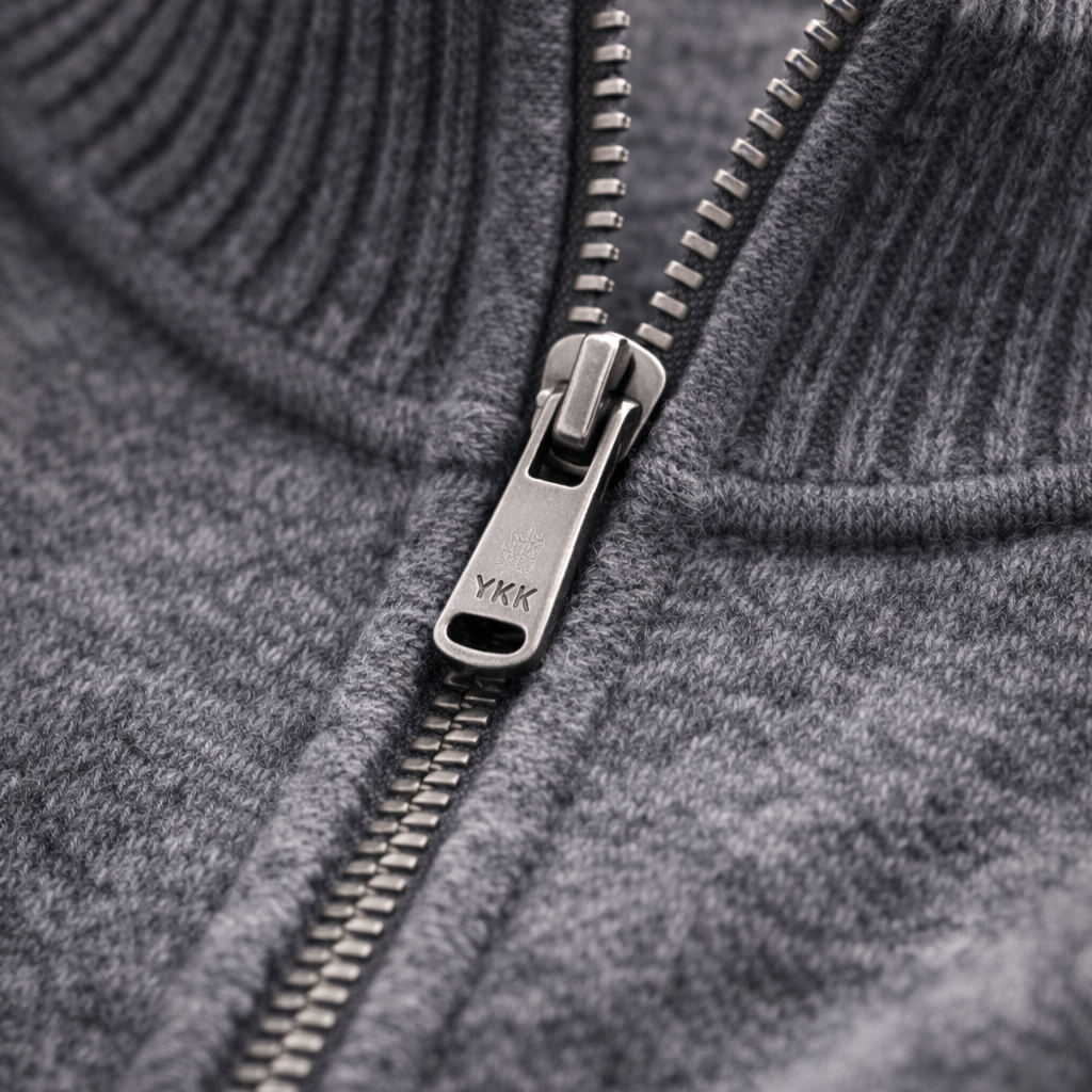 Men's Zip-Front Knit Sweater with Ribbed Collar