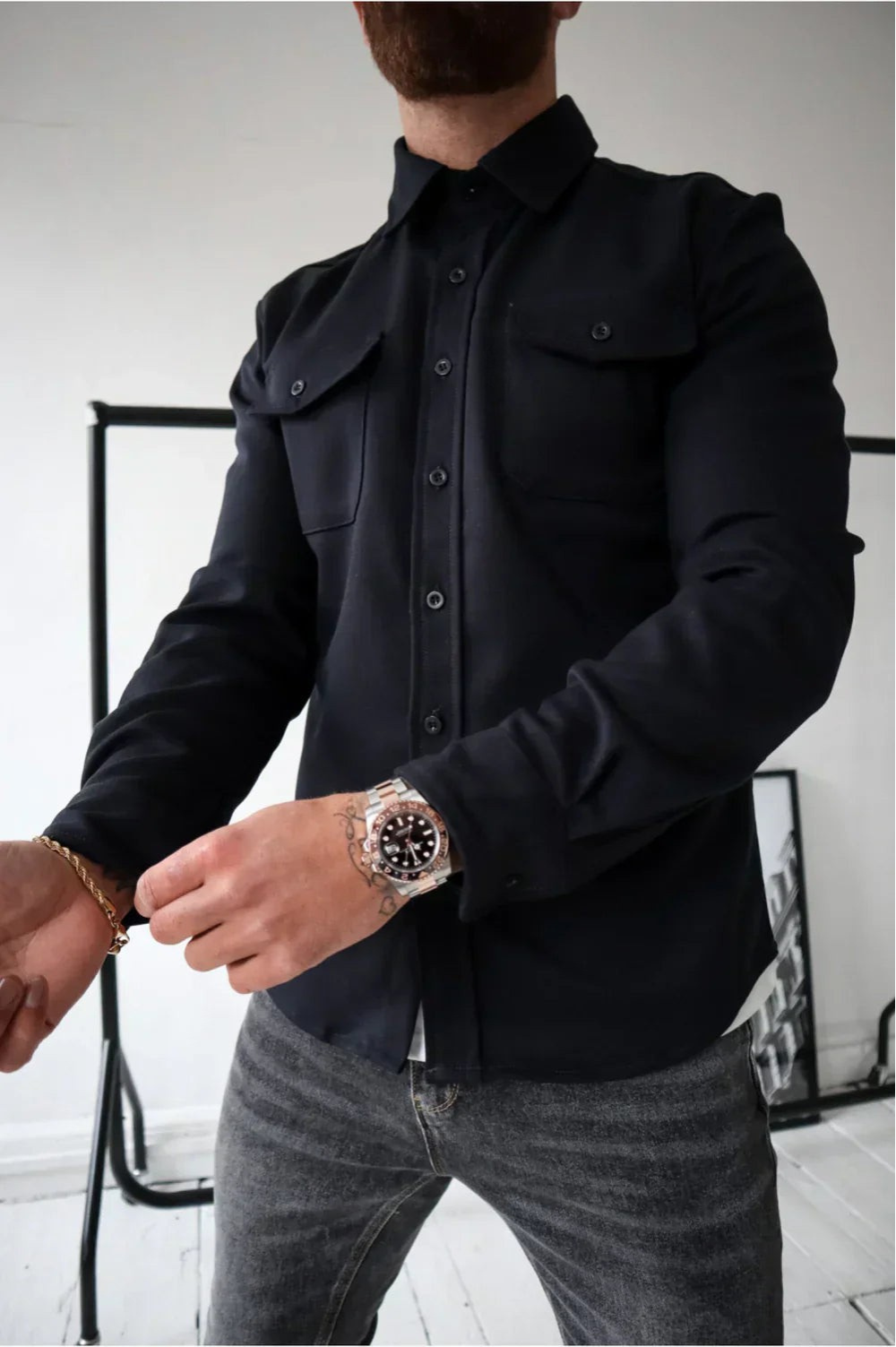 Men's Button-Up Overshirt with Chest Pocket