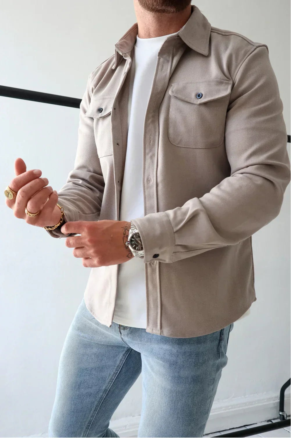 Men's Button-Up Overshirt with Chest Pocket