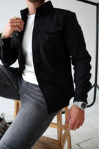 Men's Button-Up Overshirt with Chest Pocket