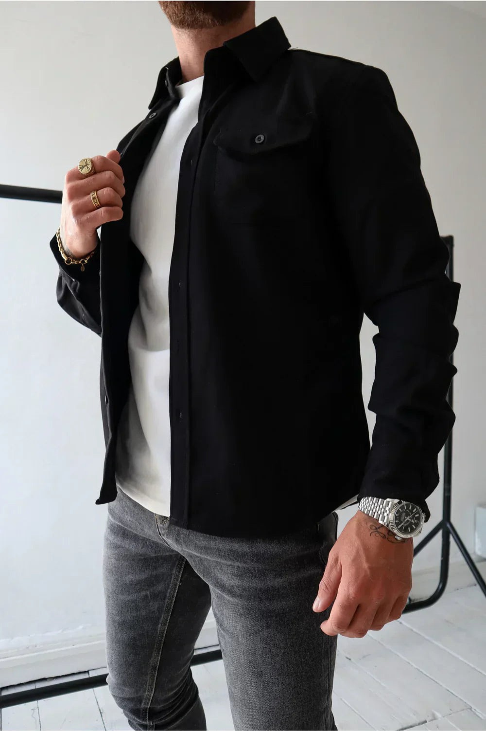 Men's Button-Up Overshirt with Chest Pocket