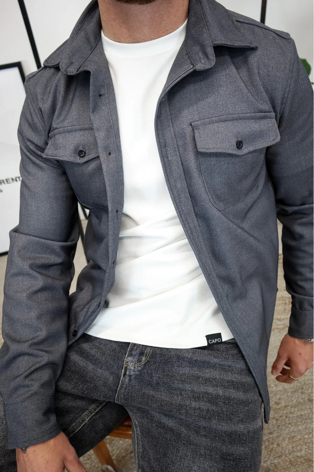 Men's Button-Up Overshirt with Chest Pocket