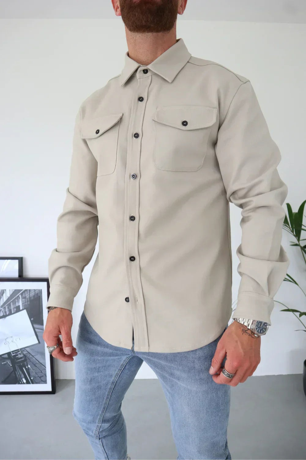 Men's Button-Up Overshirt with Chest Pocket