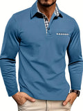 Men's Long-Sleeve Polo Shirt with Checkered Collar