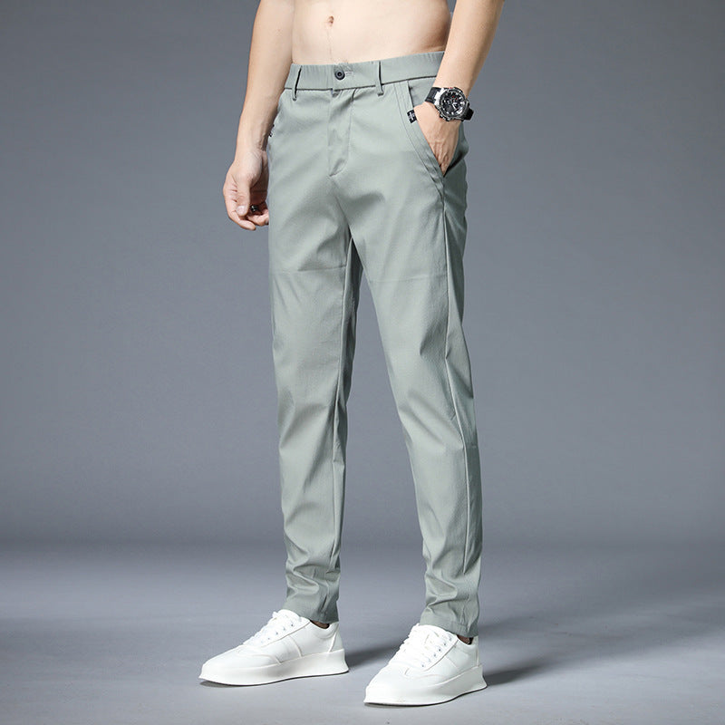 Men's Stretch Straight-Leg Trousers with Belt Loops