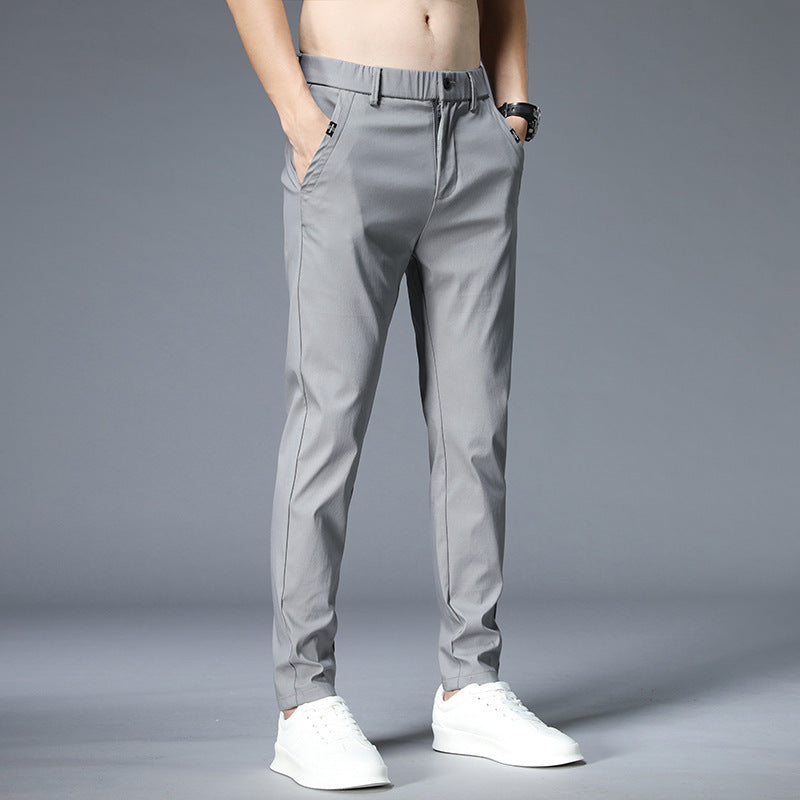 Men's Stretch Straight-Leg Trousers with Belt Loops