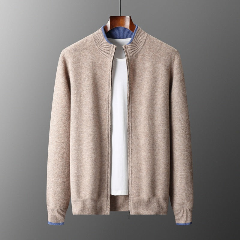 Men's Zip-Front Knit Sweater with Ribbed Collar