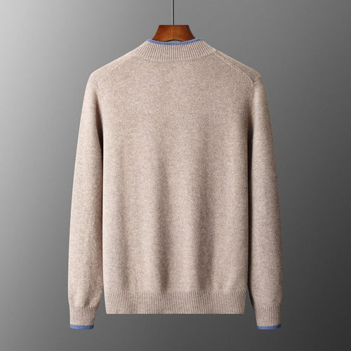 Men's Zip-Front Knit Sweater with Ribbed Collar
