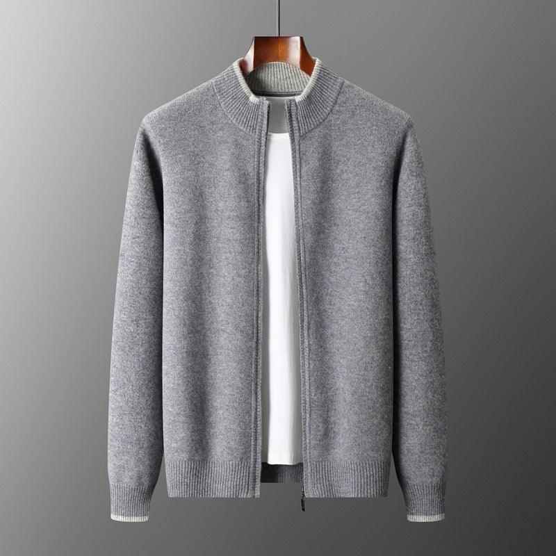 Men's Zip-Front Knit Sweater with Ribbed Collar