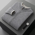 Men's Zip-Front Knit Sweater with Ribbed Collar