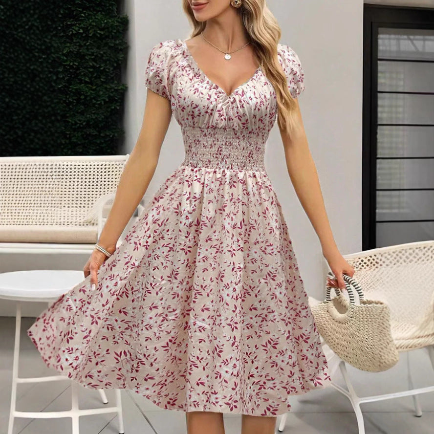 Women's Fit-and-Flare Midi Dress with Floral Print