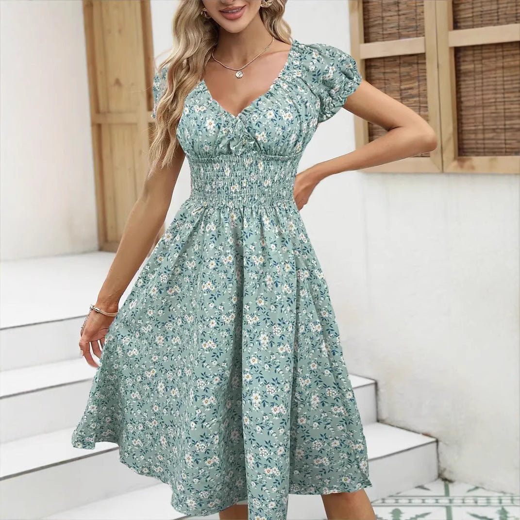 Women's Fit-and-Flare Midi Dress with Floral Print