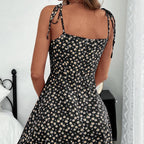 Women's Fit-and-Flare Mini Dress with Daisy Tie Straps