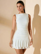 Women's Ruched Mini Party Dress with Boat Neck