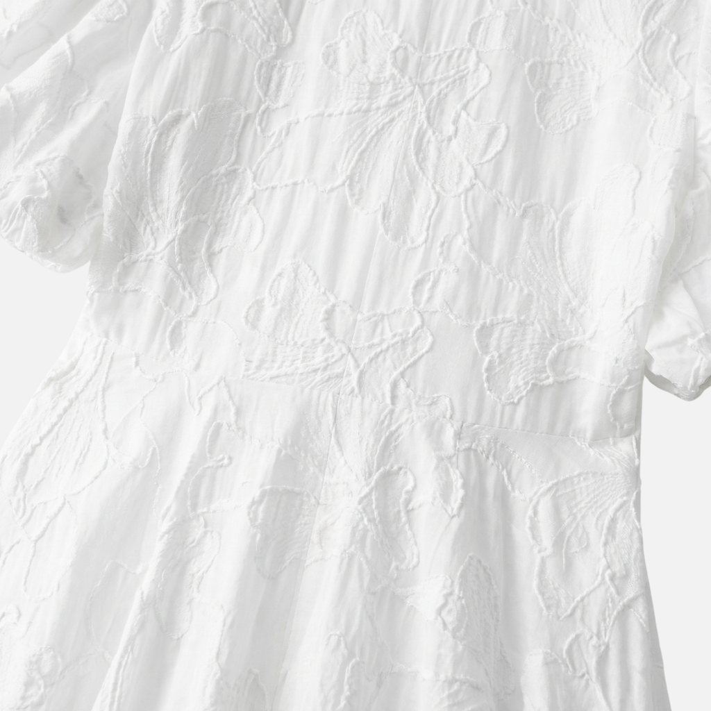 Women's Airy Mini Dress with Puff Sleeves and Deep V-Neck