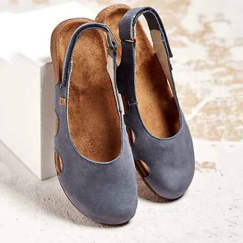 Women's Closed-Toe Nubuck Sandals with Cork Sole