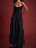 Black Floral Lame Maxi Dress with Lace-Up Back