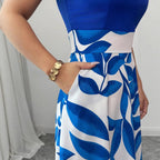 Women's Blue and White Off-Shoulder A-Line Maxi Dress with Fitted Bodice