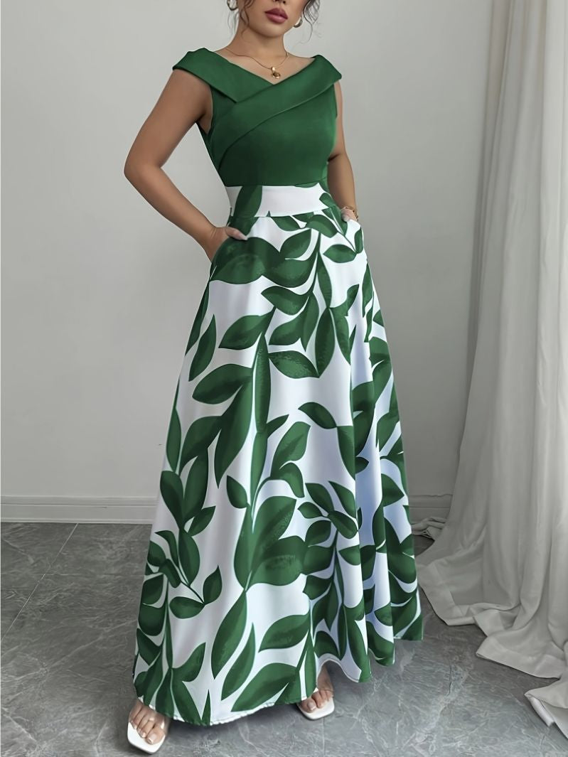 Women's Blue and White Off-Shoulder A-Line Maxi Dress with Fitted Bodice