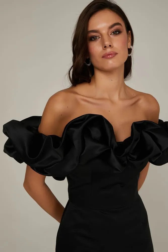 Women's Off-Shoulder Satin Mini Dress with Ruffled Sleeves
