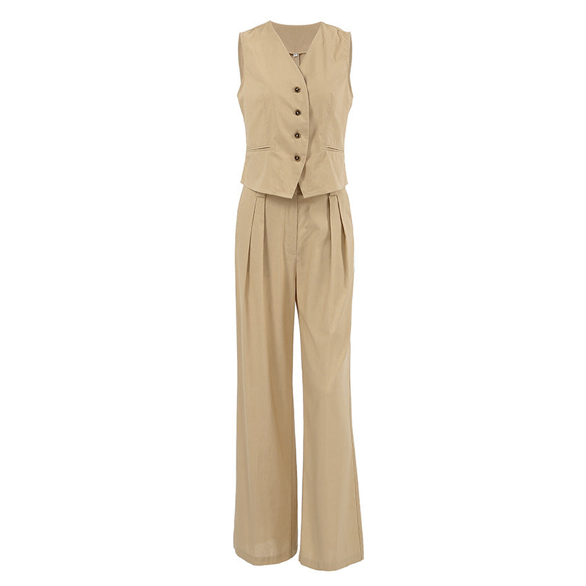 Women's Linen Two-Piece Set with Wide-Leg Trousers