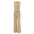 Women's Linen Two-Piece Set with Wide-Leg Trousers