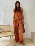 Women's Linen Two-Piece Set with Wide-Leg Trousers